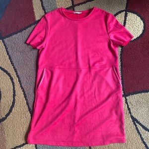 Zara Hot Pink Short Sleeve Mini Dress - Suede XL NWOT